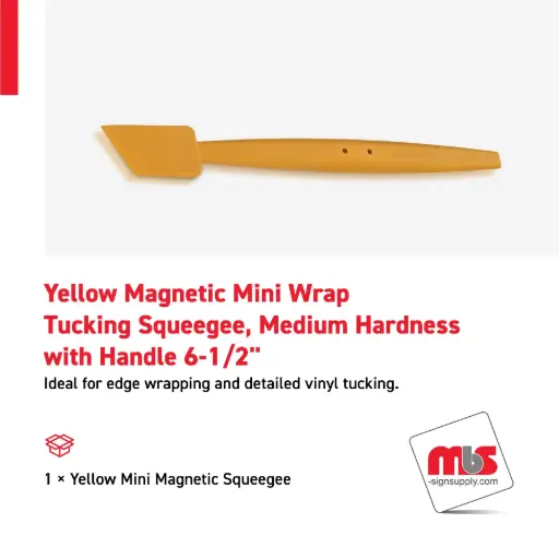 [SQ-0214] 1'' Yellow Magnetic Mini Wrap Tucking Squeegee, Medium Hardness with 6-1/2'' Handle