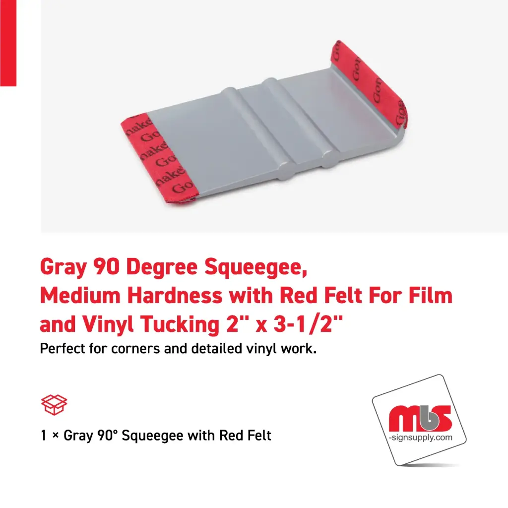2'' x 3-1/2'' Gray 90 Degree Squeegee, Medium Hardness with Red Felt For Film and Vinyl Tucking