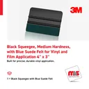 3M 4'' x 3'' Black Squeege, Medium Hardness, with Blue Suede Felt for Vinyl and Film Application