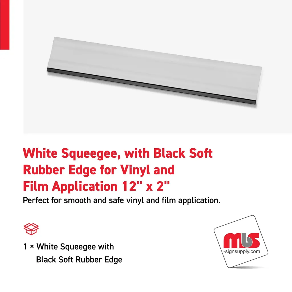 12'' x 2'' White Squeegee, with Black Soft Rubber Edge for Vinyl and Film Application