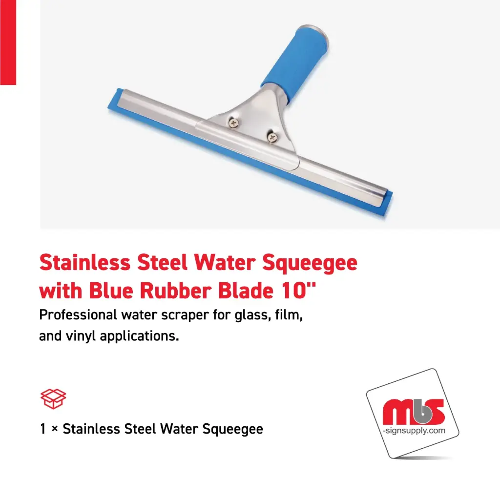 10'' Stainless Steel Water Squeegee with Blue Rubber Blade