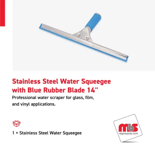 [SQ-0503] 14'' Stainless Steel Water Squeegee with Blue Rubber Blade