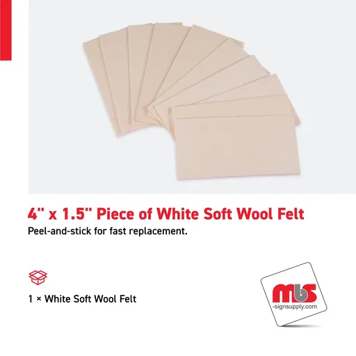 [SQ-0802] 4'' x 1.5'' Piece of White Soft Wool Felt