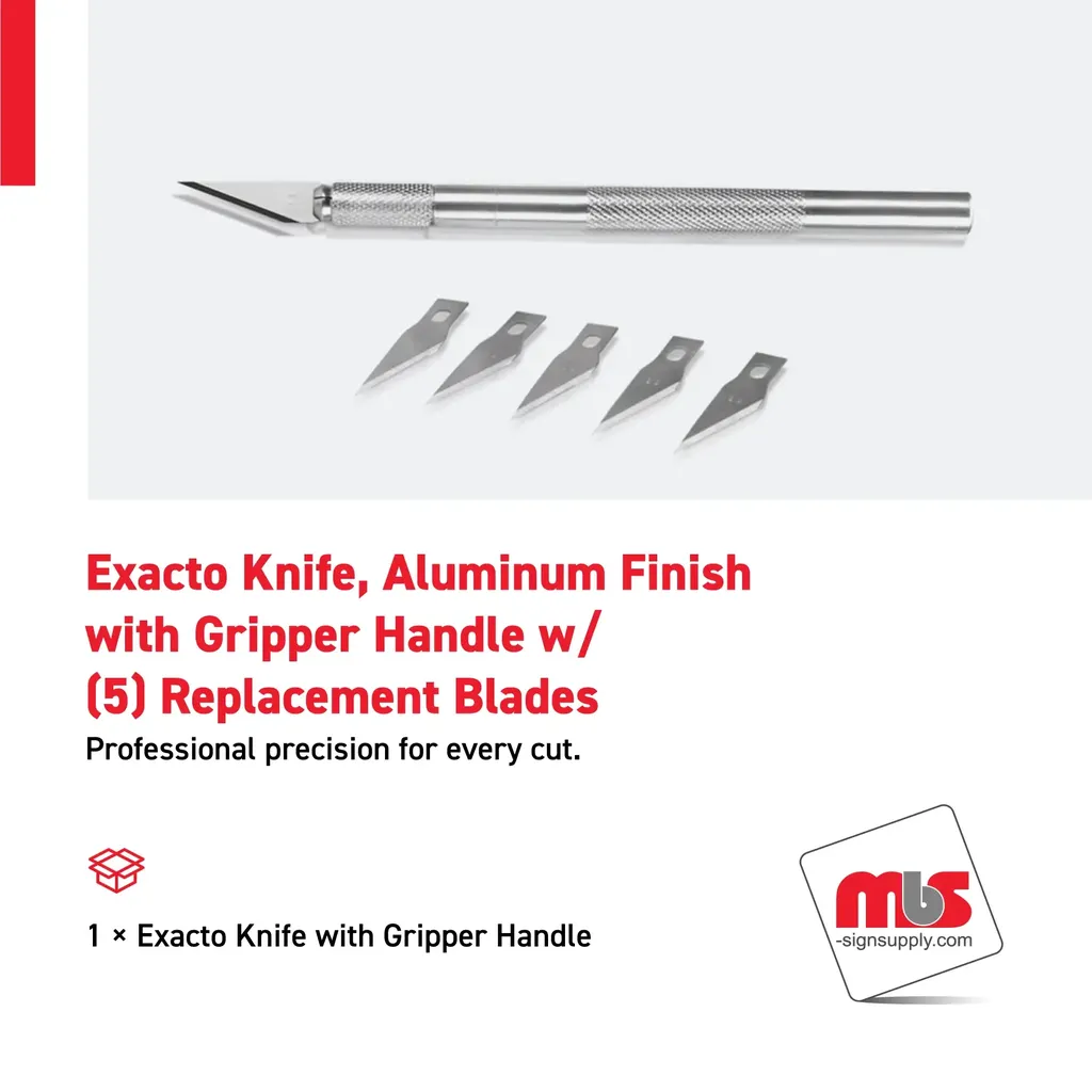 Exacto Knife, Aluminum Finish with Gripper Handle w/ (5) Replacement Blades