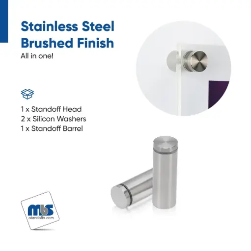 [SBLS25-70SPE] 1'' Diameter X 2-1/2'' Barrel Length, Stainless Steel Satin Brushed Finish. Easy Fasten Standoff (For Inside Use Only) [Required Material Hole Size: 7/16'']
