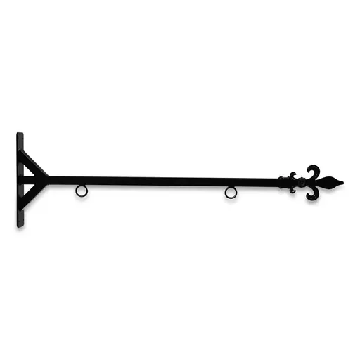 [SBSS-36SBF] 36'' Black Horizontal Straight Shaft Steel Bracket with Fleur De Lis Finial