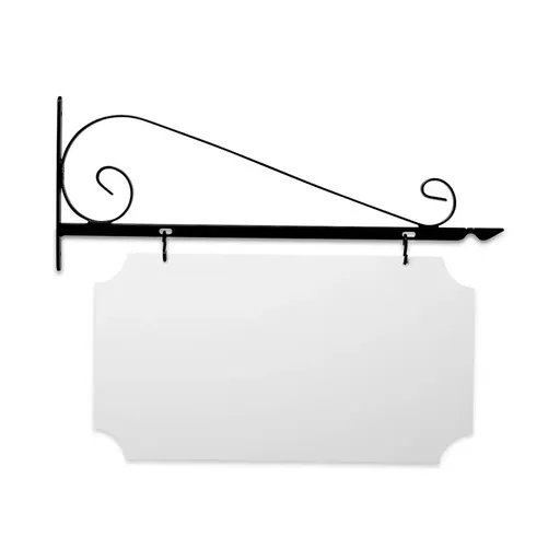 [SBV24-SB-KIT20-10-SH] 24'' Wide Value Scroll Bracket in  Black Powder Coated Steel with 10'' Tall X 20'' Wide X .063'' Thick White Aluminum Sign Blank and 2 Black Powder Coated S-Hooks