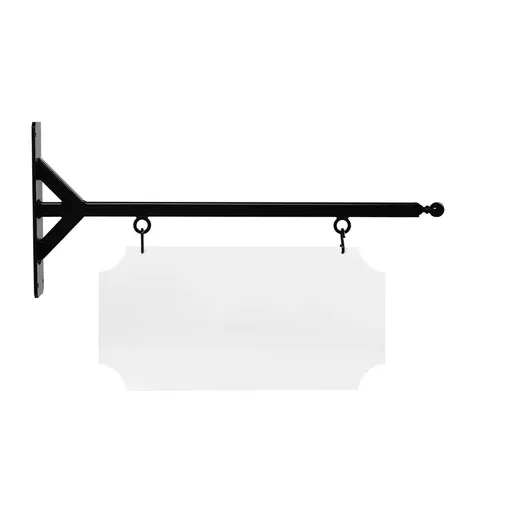 [SBSS-24SBB-KIT20-10-SH] 24'' Wide Straight Shaft Bracket in  Black Powder Coated Steel with 10'' Tall X 20'' Wide X .063'' Thick White Aluminum Sign Blank and 2 Black Powder Coated S-Hooks (Ball Finial)