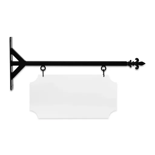 [SBSS-24SGF-KIT20-10-SH] 24'' Wide Straight Shaft Bracket in  Black Powder Coated Steel with 10'' Tall X 20'' Wide X .063'' Thick White Aluminum Sign Blank and 2 Black Powder Coated S-Hooks (Fleur De Lis Finial)