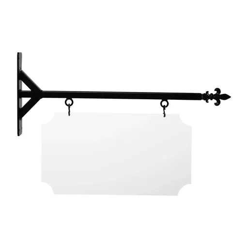 [SBSS-24SGF-KIT22-12-SH] 24'' Wide Straight Shaft Bracket in  Black Powder Coated Steel with 12'' Tall X 22'' Wide X .063'' Thick White Aluminum Sign Blank and 2 Black Powder Coated S-Hooks (BOM Fleur de lis)