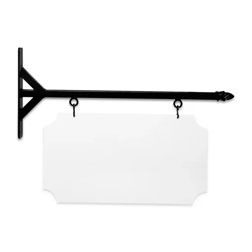 [SBSS-24SBP-KIT22-12-SH] 24'' Wide Straight Shaft Bracket in  Black Powder Coated Steel with 12'' Tall X 22'' Wide X .063'' Thick White Aluminum Sign Blank and 2 Black Powder Coated S-Hooks (Pineapple Finial)