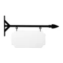 24'' Wide Straight Shaft Bracket in  Black Powder Coated Steel with 10'' Tall X 20'' Wide X .063'' Thick White Aluminum Sign Blank and 2 Black Powder Coated S-Hooks (Spear Point Finial)