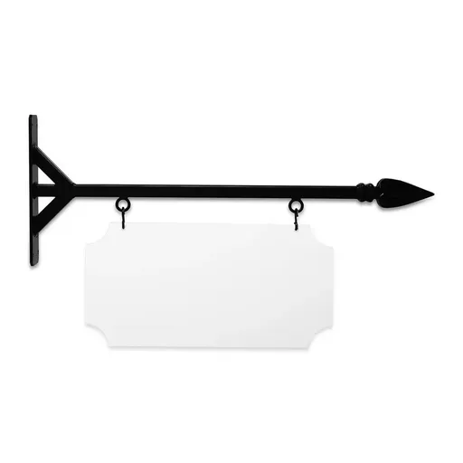 [SBSS-24SBS-KIT20-10-SH] 24'' Wide Straight Shaft Bracket in  Black Powder Coated Steel with 10'' Tall X 20'' Wide X .063'' Thick White Aluminum Sign Blank and 2 Black Powder Coated S-Hooks (Spear Point Finial)