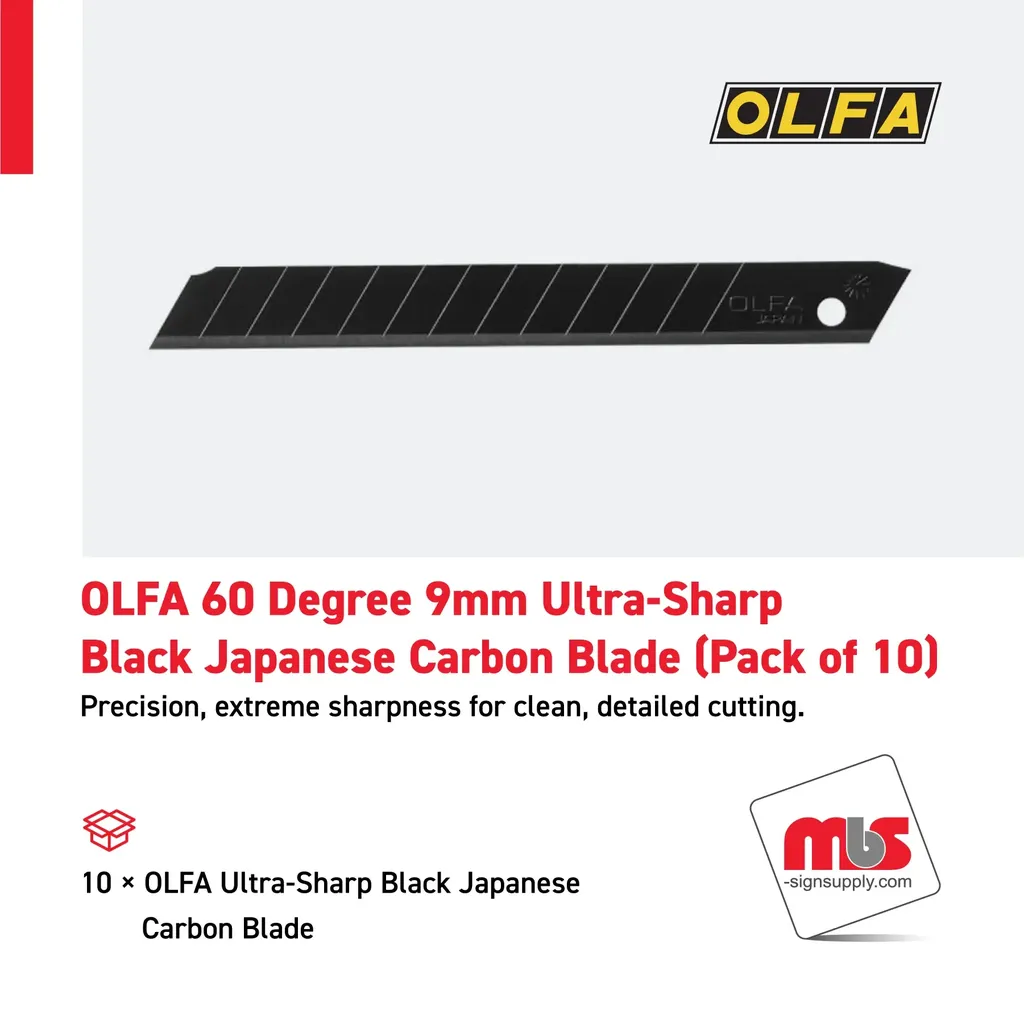 Olfa 60 Degree 9mm Ultra-Shap Black Japanese Carbon Blade (Pack of 10)
