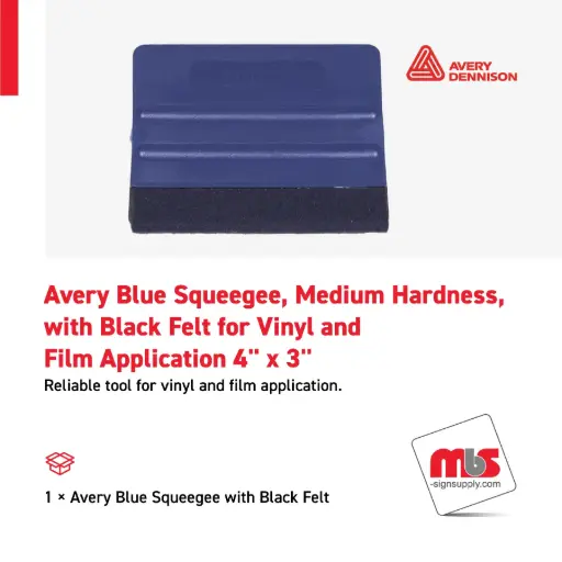 [SQ-0309] Avery 4'' x 3'' Blue Squeegee, Medium Hardness, with Black Felt for Vinyl and Film Application