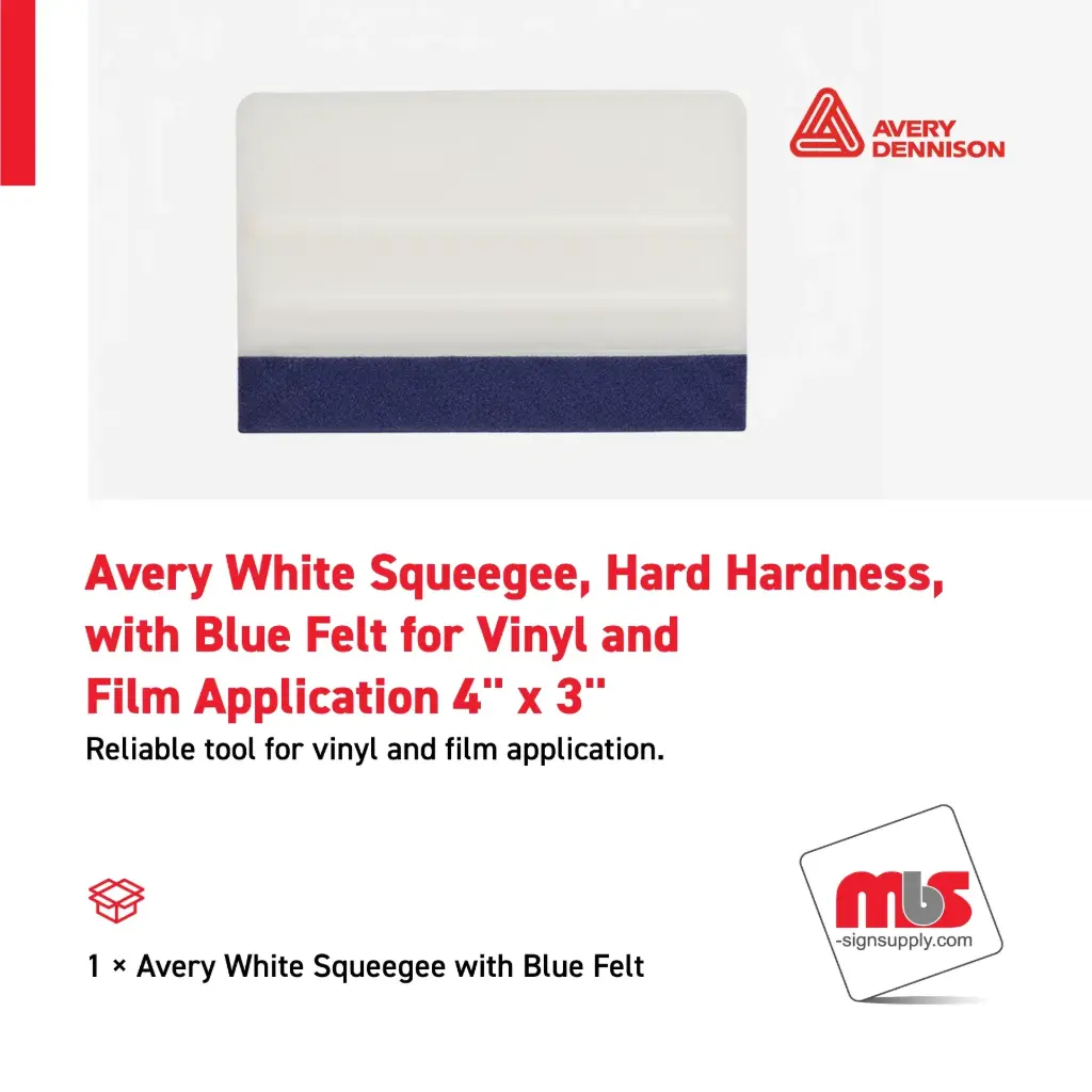 Avery 4'' x 3'' White Squeegee, Hard Hardness, with Blue Felt for Vinyl and Film Application
