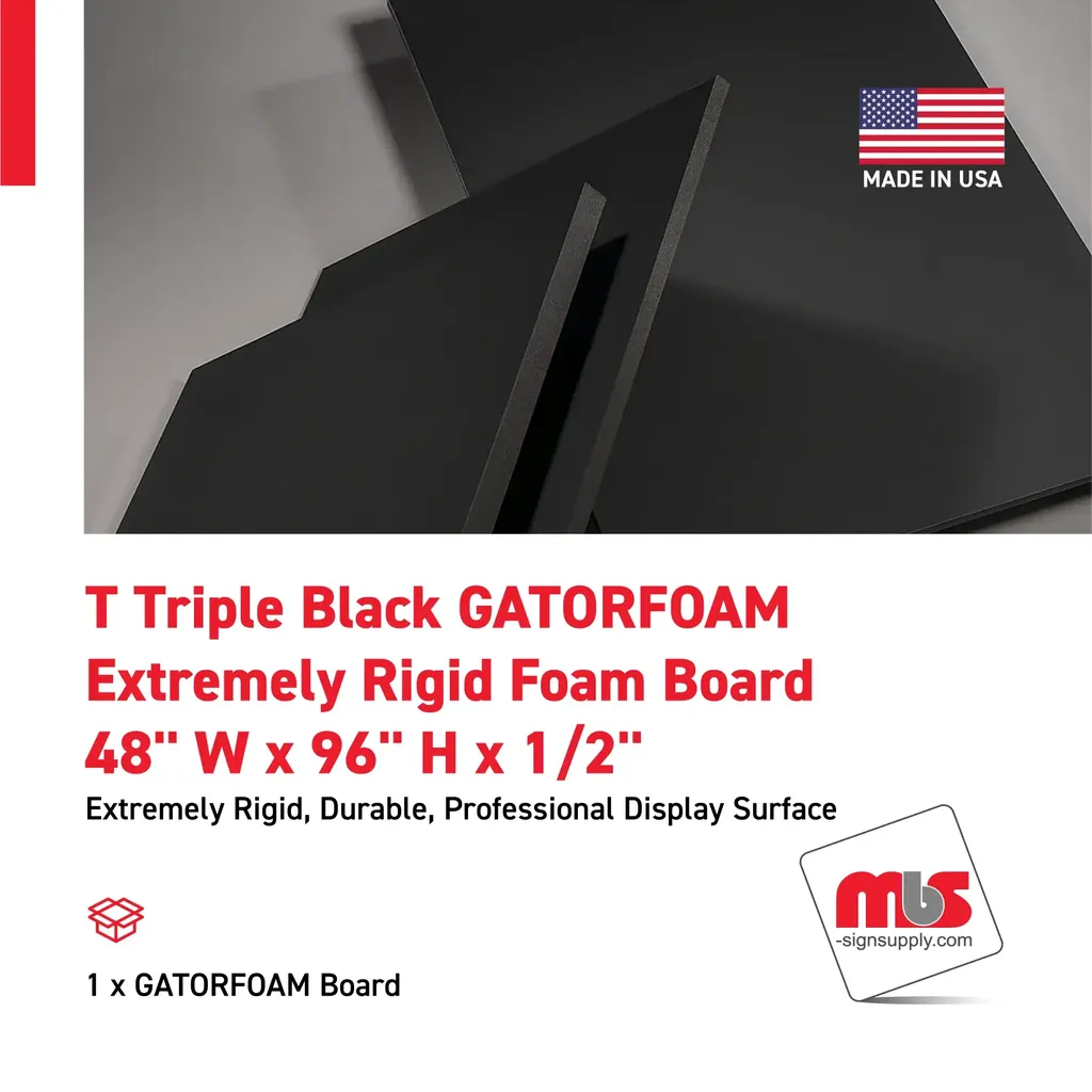 48'' W x 96'' H x 1/2'' T Triple Black GATORFOAM Extremely Rigid Foam Board