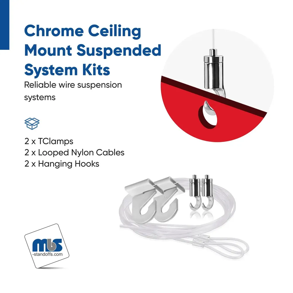 Ceiling Suspended Kit, Looped Cable, T Clamp, Hook